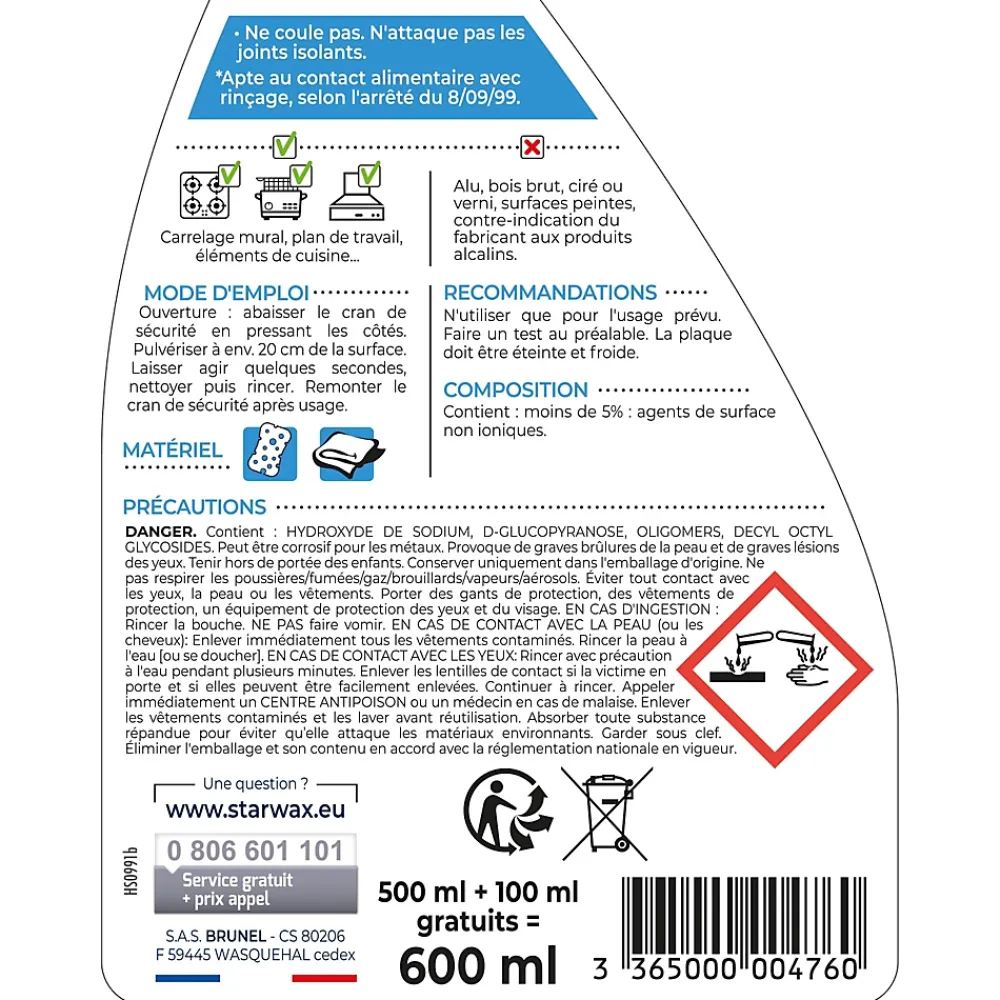 Starwax Dégraissant surpuissant 500ml + 20% gratuit* Nettoyant Pour Cuisine