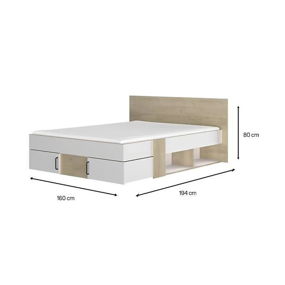 Lit adulte avec tiroirs de rangement - Chene et blanc - 140 x 190 - SWIVEL>Diagone