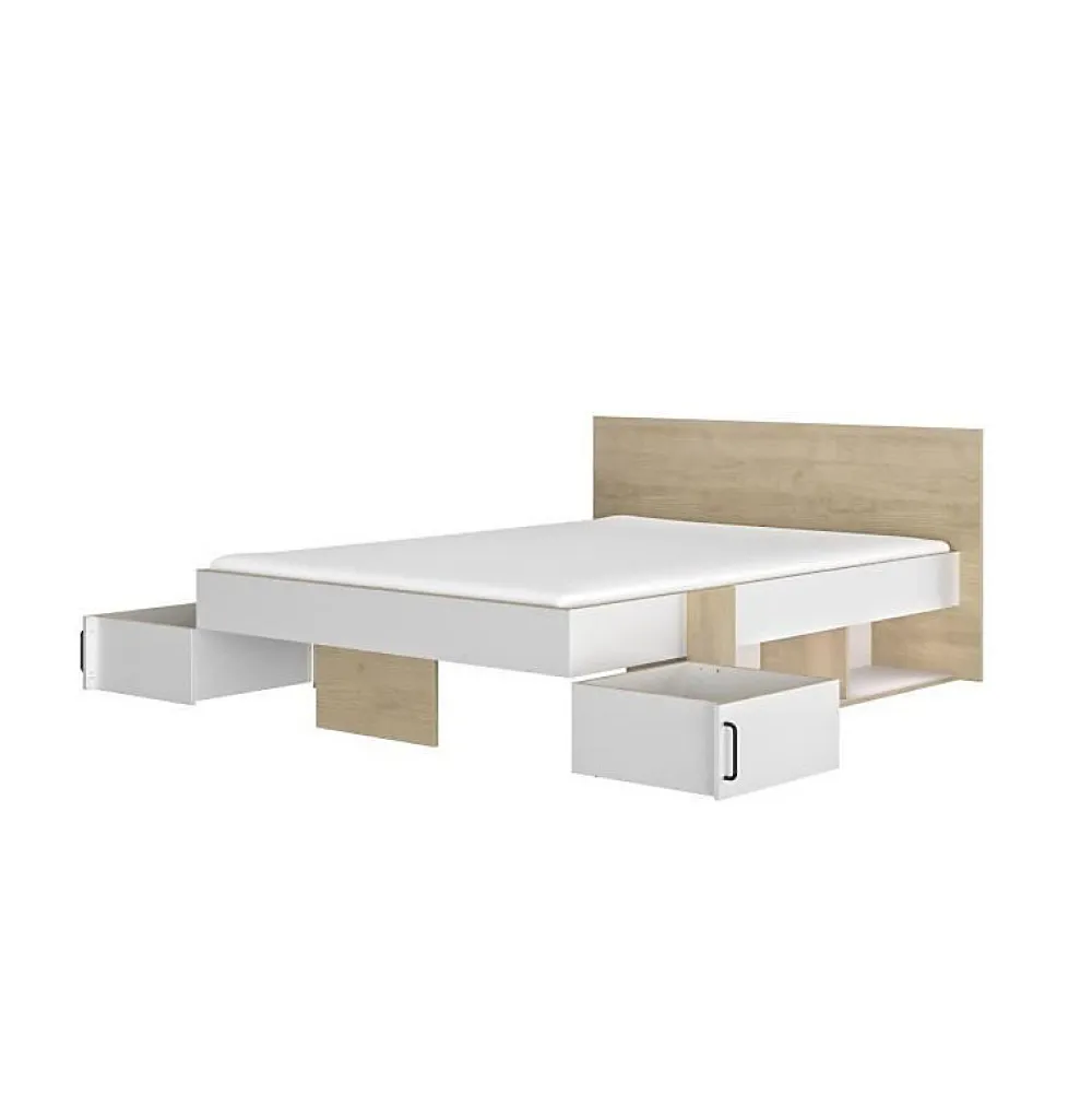 Lit adulte avec tiroirs de rangement - Chene et blanc - 140 x 190 - SWIVEL>Diagone