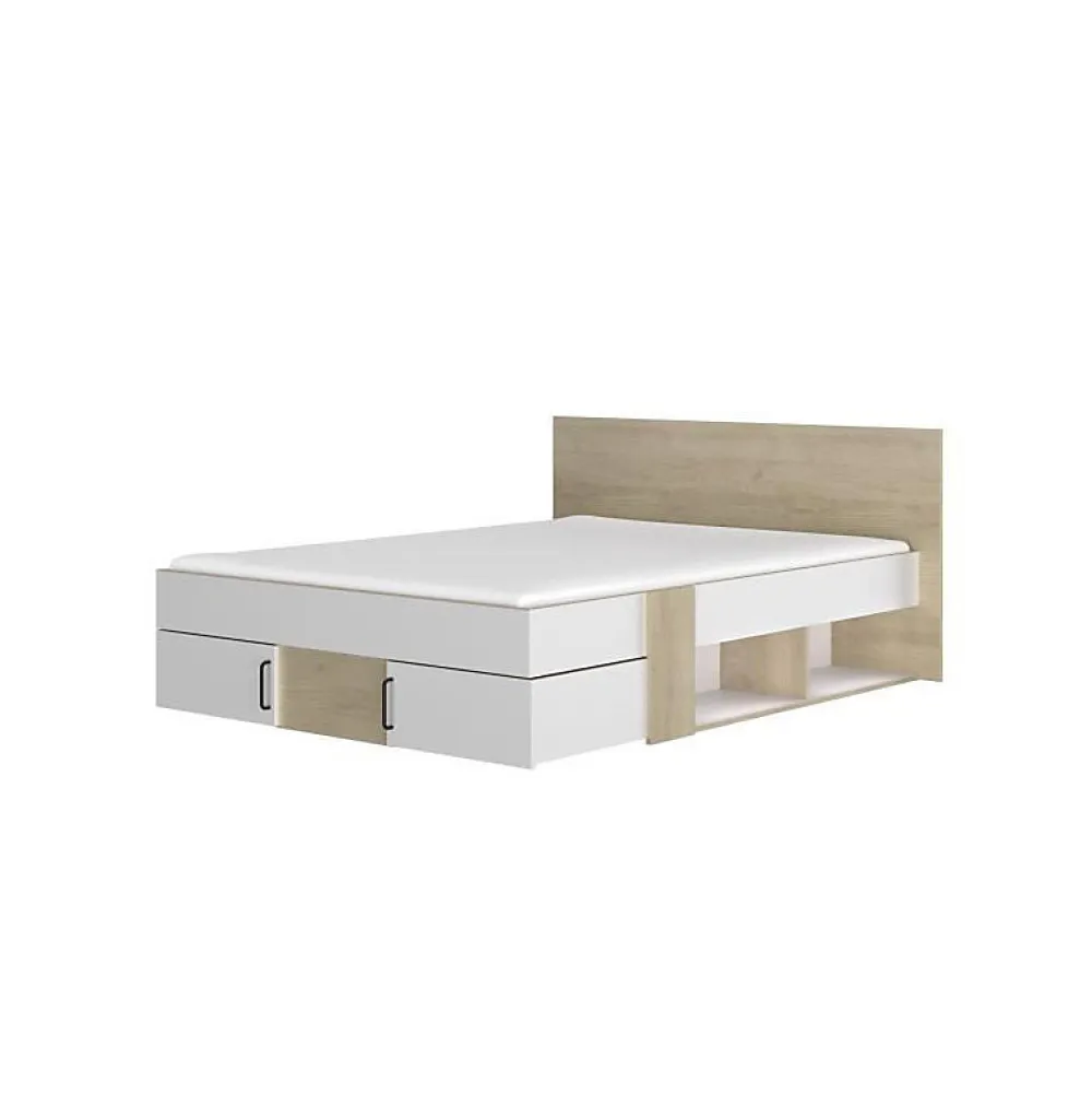 Lit adulte avec tiroirs de rangement - Chene et blanc - 140 x 190 - SWIVEL>Diagone