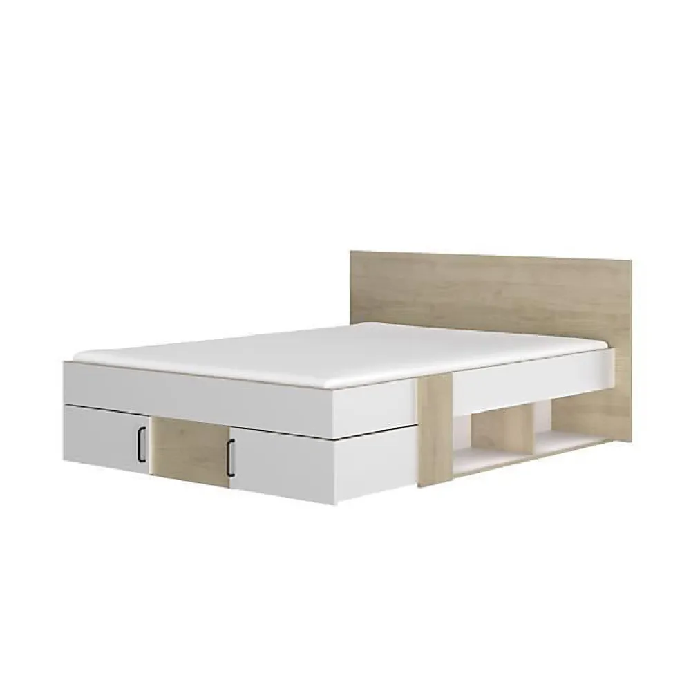 Lit adulte avec tiroirs de rangement - Chene et blanc - 140 x 190 - SWIVEL>Diagone