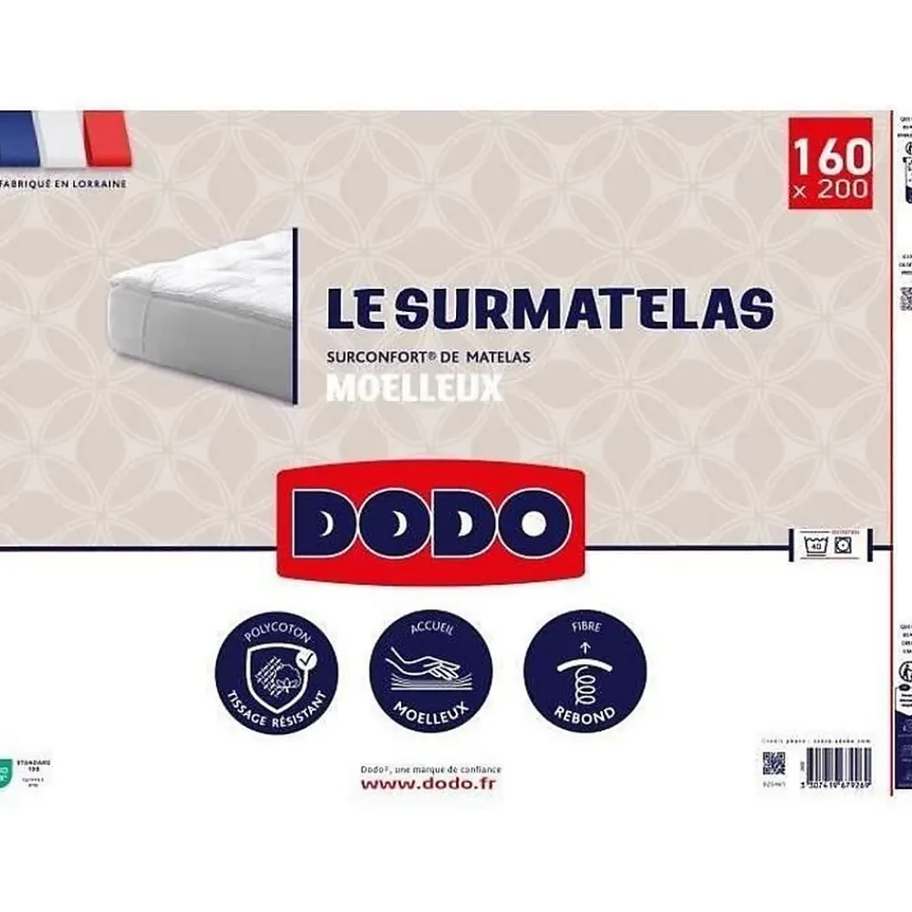 Dodo - Surmatelas 160x200 cm - Mousse haute densite - Housse polyester lavable* Matelas