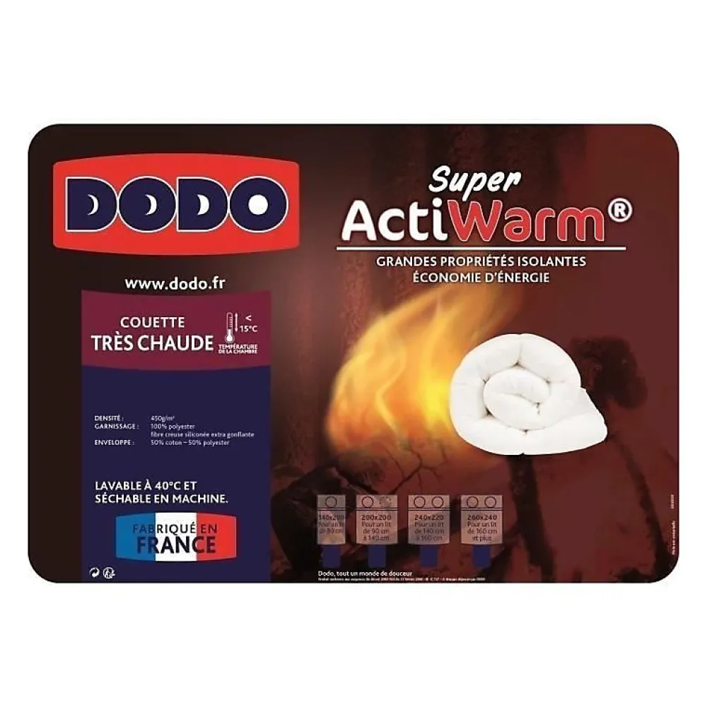 Dodo Couette tres chaude 450g/m² SUPER ACTIWARM 200x200 cm blanc* Couette