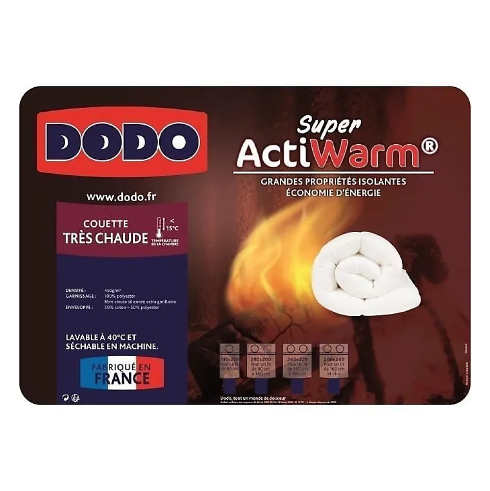 Dodo Couette tres chaude 450g/m² SUPER ACTIWARM 240x260 cm blanc* Couette