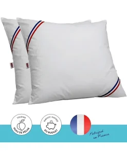 Lot de 2 oreillers Tendance - 60 x 60 cm - Garnissage 100% Polyester fibre creuse siliconée - Blanc>Dodo