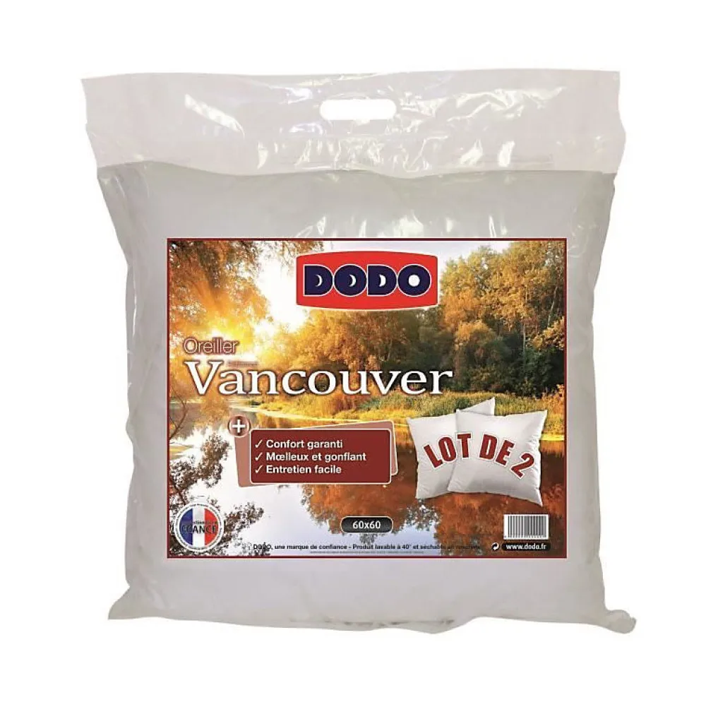 Dodo Lot de 2 Oreillers VANCOUVER 60x60cm* Oreiller Moelleux