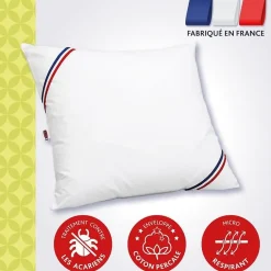 Oreiller Duvet Oie MORZINE Anti-Acariens 65x65cm blanc><noscript><img width=