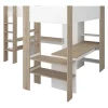 Vente-unique Double lit mezzanine d'angle 2 x 90 x 200 cm - Avec rangements et bureaux - Blanc et naturel - LASCANO* Lit Mezzanine