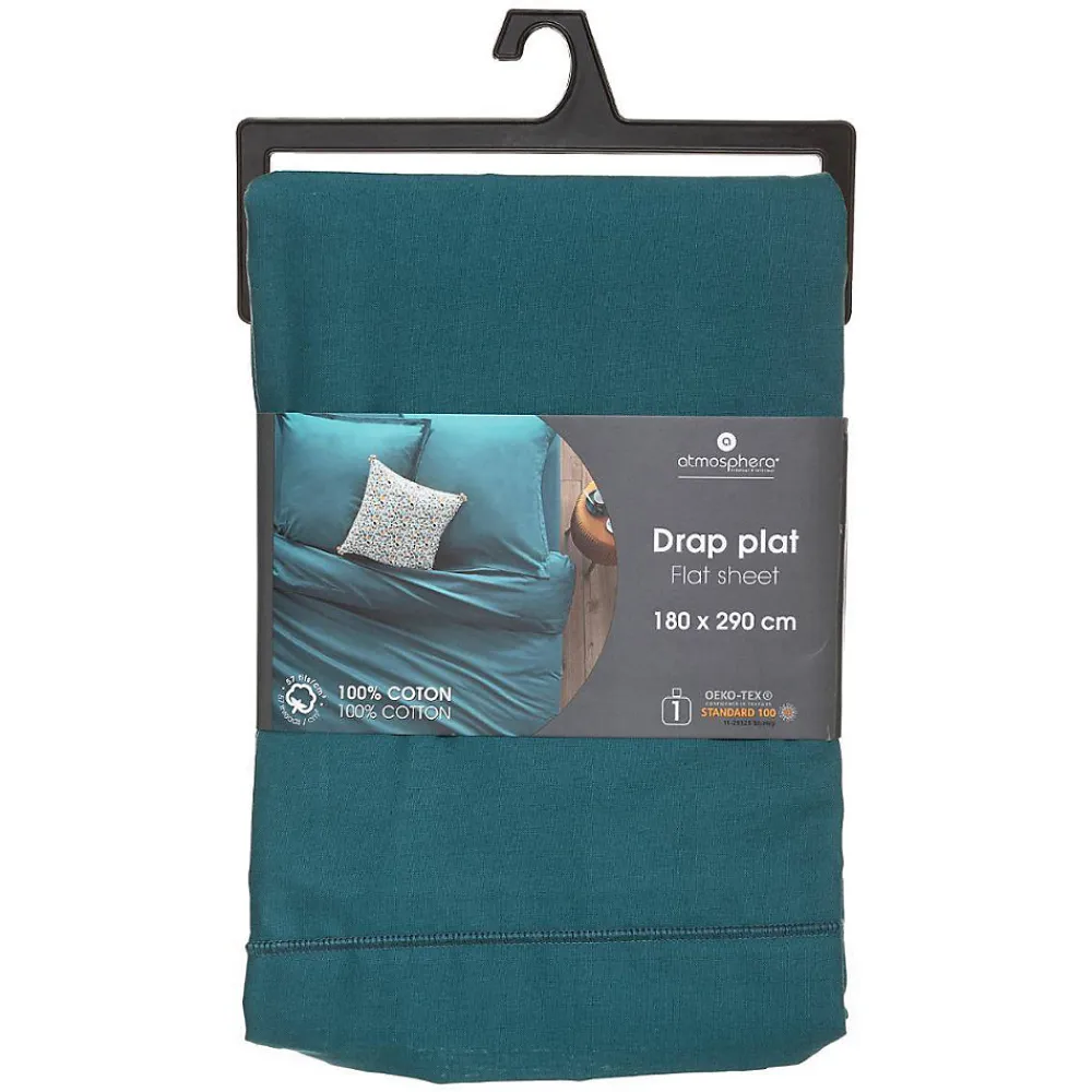 Drap en coton - bleu canard - 180x290 cm - Atmosphera>Atmosphera Créateur D'Intérieur New