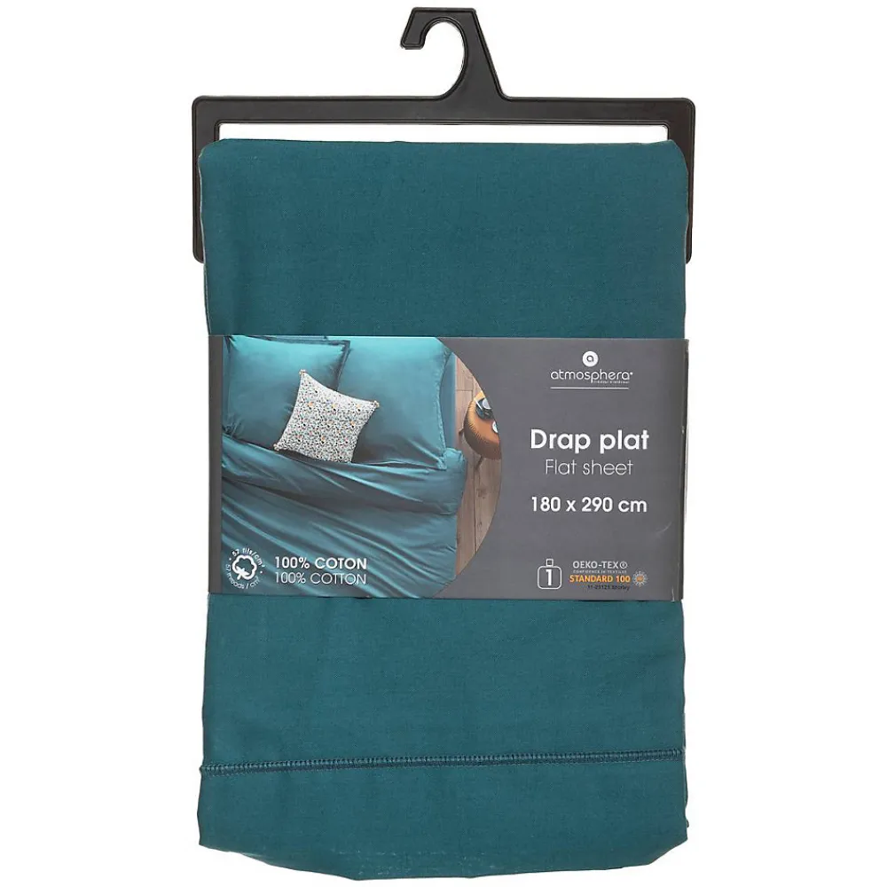 Drap en coton - bleu canard - 180x290 cm - Atmosphera>Atmosphera Créateur D'Intérieur New