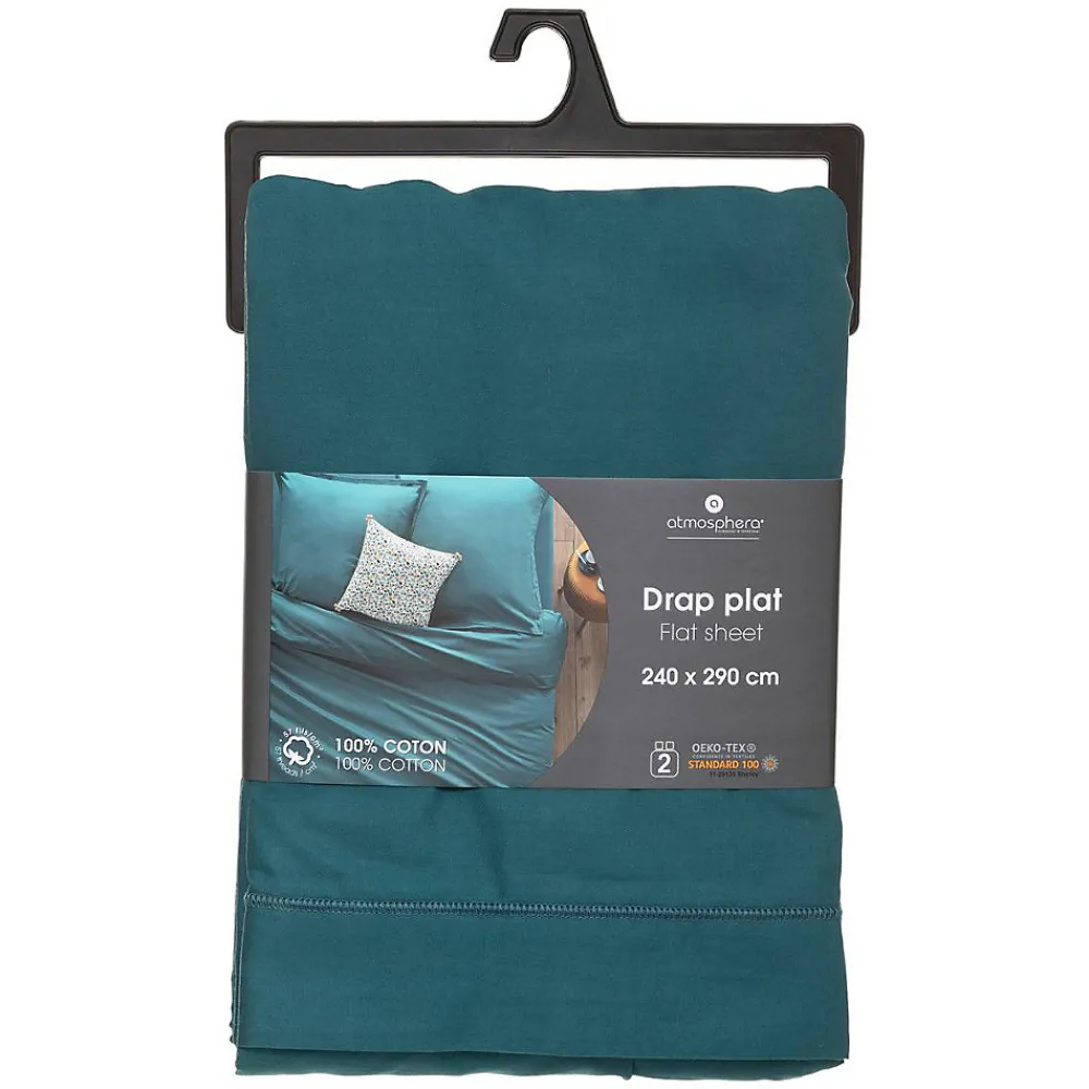 Drap en coton - bleu canard 240x290 cm - Atmosphera>Atmosphera Créateur D'Intérieur Outlet