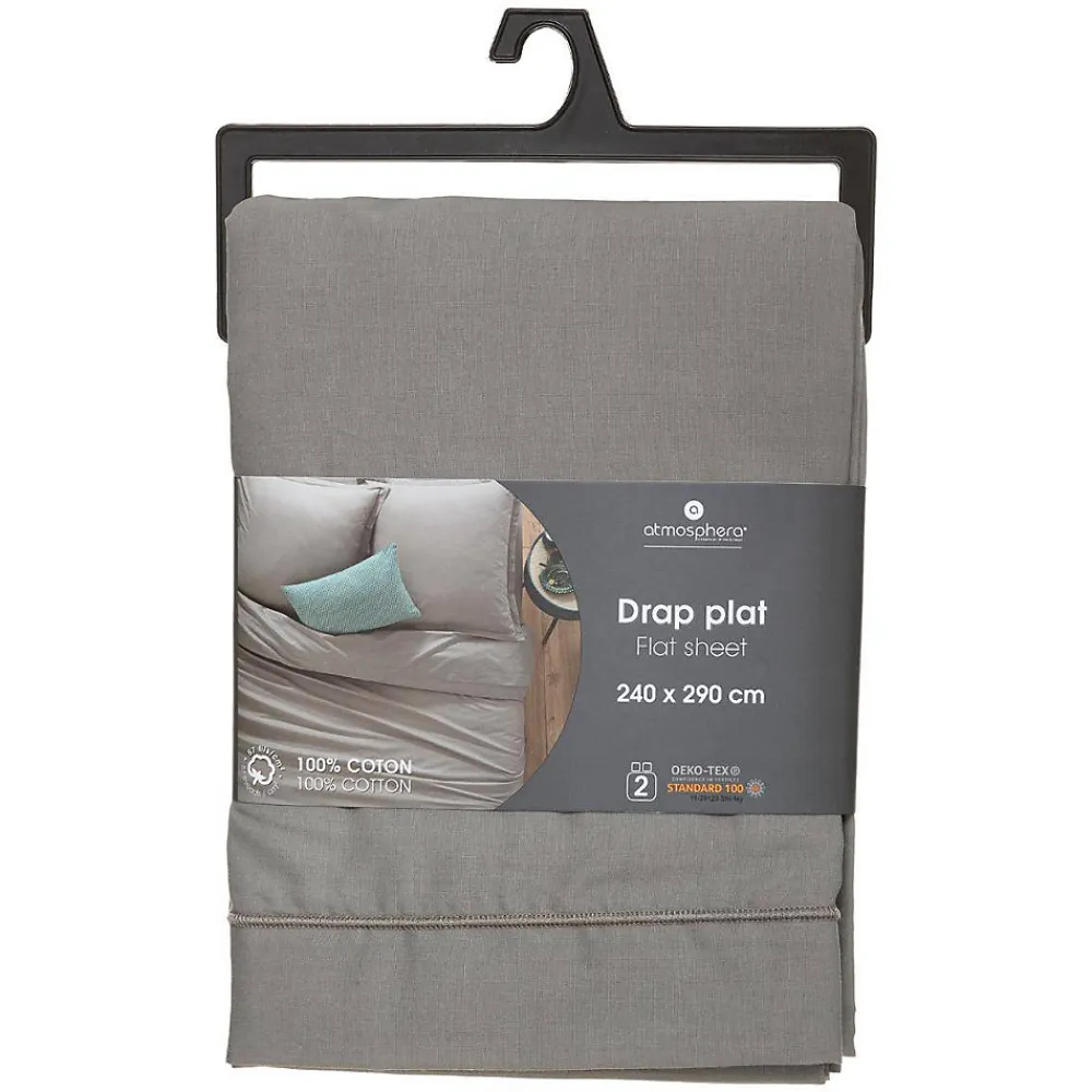 Drap en coton - gris 240x290 cm - Atmosphera>Atmosphera Créateur D'Intérieur Outlet