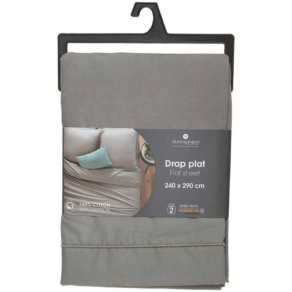 Drap en coton - gris 240x290 cm - Atmosphera>Atmosphera Créateur D'Intérieur Outlet