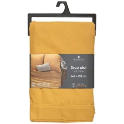 Drap en coton - jaune moutarde 240x290 cm - Atmosphera><noscript><img width=