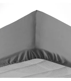 DRAP HOUSSE 2 PERSONNES UNI 57 FILS LINA GRIS SOURIS - 140x190cm - Gris>Douceur D'Intérieur Online