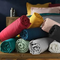 DRAP HOUSSE 2 PERSONNES UNI 57 FILS LINA GRIS SOURIS - 140x190cm - Gris><noscript><img width=