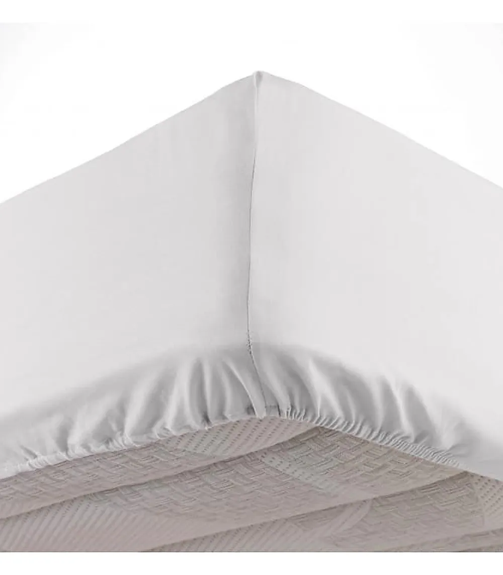 DRAP HOUSSE 2 PERSONNES UNI 57 FILS LINA BLANCHE - 140x190cm - Blanc>Douceur D'Intérieur Clearance
