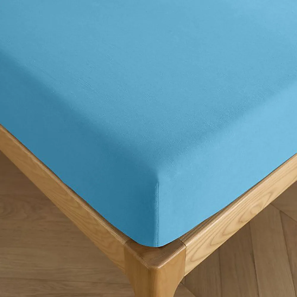 Coton Pur Drap housse 180 x 200 cm bonnet 30 cm "Prémium" pour lit 2 places King Size - Prémium Cyan* Drap Housse|Drap Housse