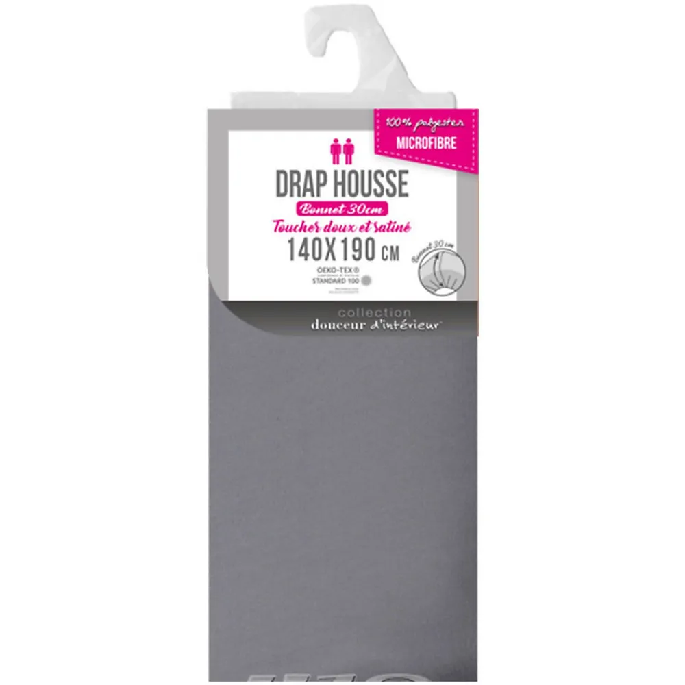 Drap housse 140 x 190 cm bonnet 30 cm Mmicrofibre Oscar Anthracite>Douceur D'Intérieur Outlet