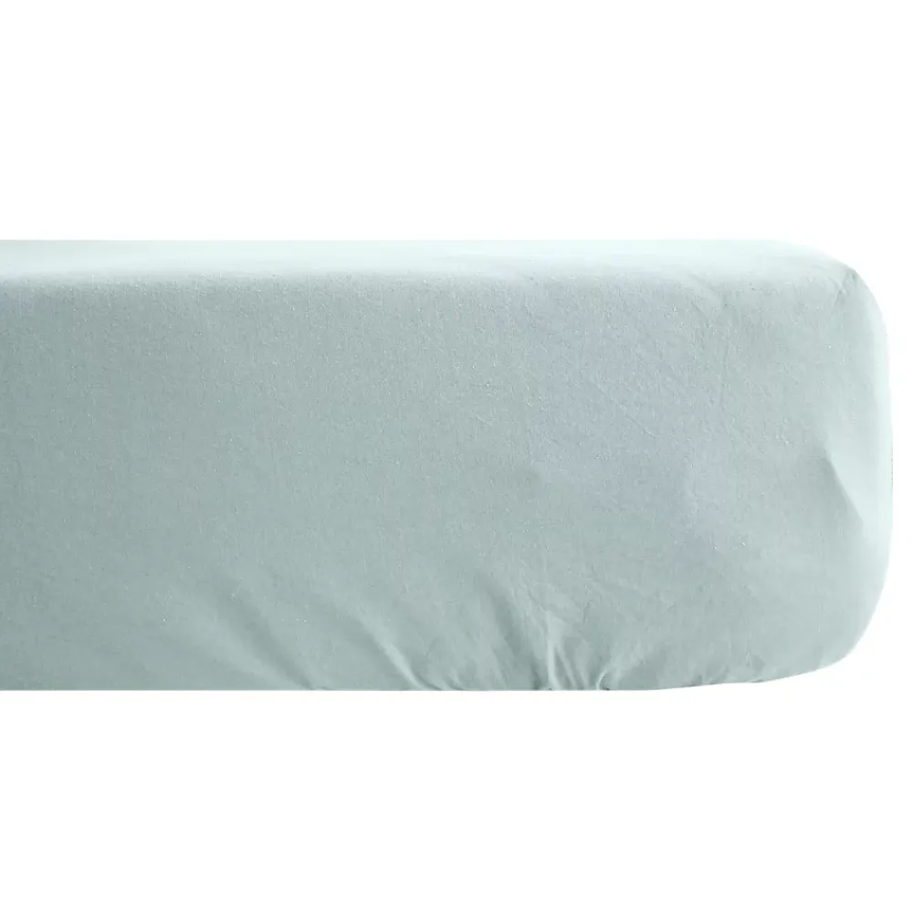 Linnea Drap housse CONCERTO satin de coton 160x200 cm bonnet 35 cm uni vert Lichen* Drap Housse|Drap Housse
