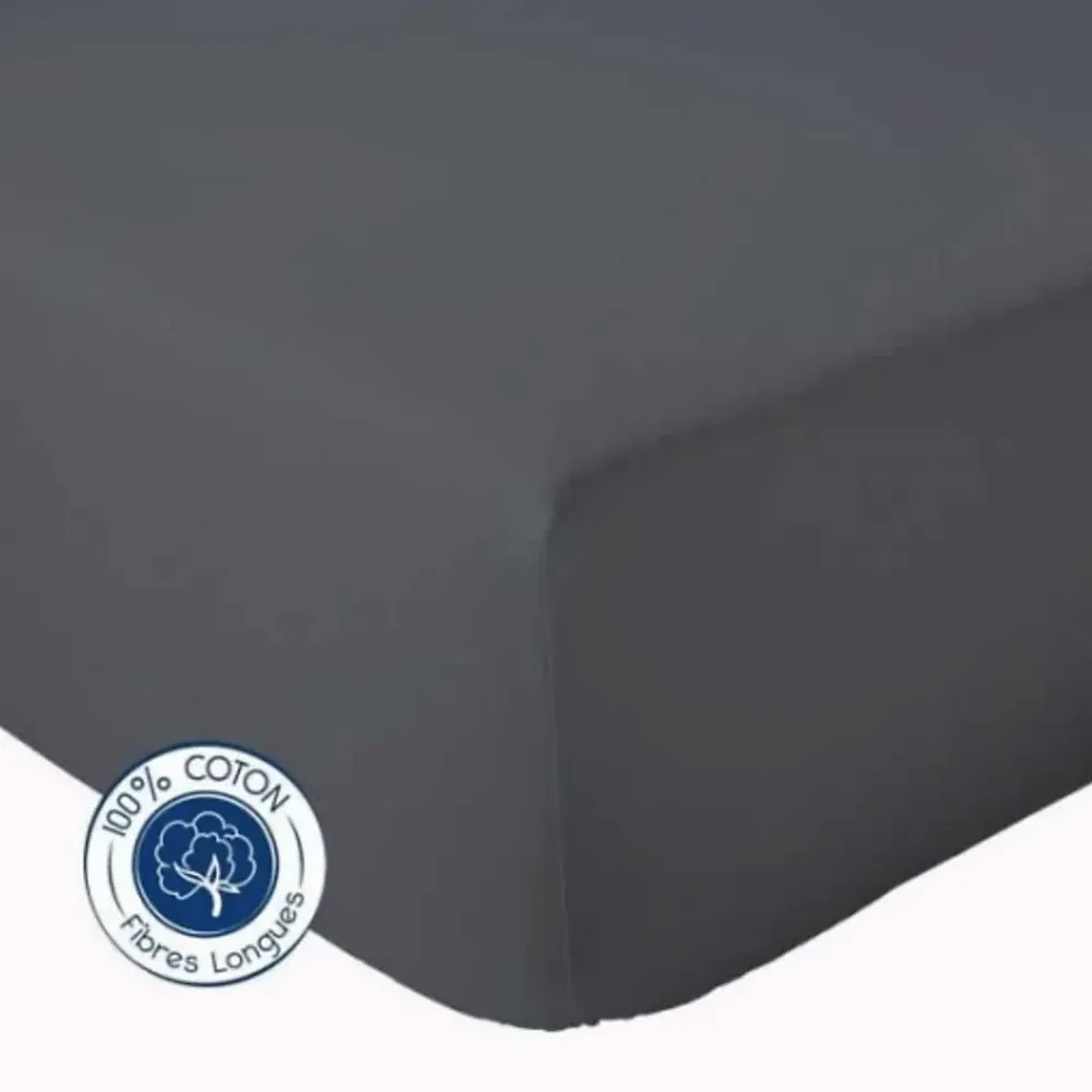 Tradilinge Drap Housse coton bonnet 23 cm fabriqué en France (90x190 cm - Gris Foncé)* Drap Housse|Drap Housse