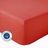 Drap Housse coton bonnet 23 cm fabriqué en France (180x190 cm - Rouge Orangé)>Tradilinge Outlet