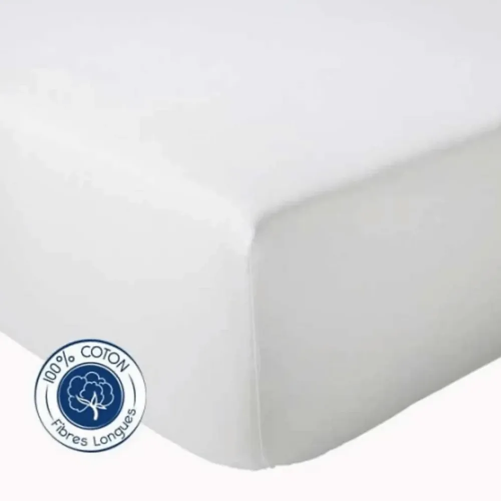 Tradilinge Drap Housse coton bonnet 23 cm fabriqué en France (90x190 cm - Blanc)* Drap Housse|Drap Housse
