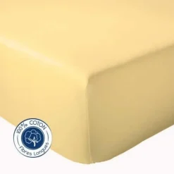 Tradilinge Drap Housse coton bonnet 23 cm fabriqué en France (160x190 cm - Jaune)* Drap Housse|Drap Housse