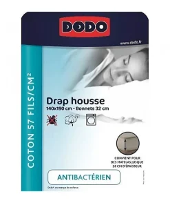 Dodo DRAP HOUSSE - ANTIBACTERIENS - BLANC - 140X190 cm - Bonnet 32 cm* Drap Housse|Drap Housse