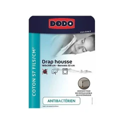 DRAP HOUSSE - ANTIBACTERIENS - TAUPE - 160X2000 cm - Bonnet 32 cm><noscript><img width=