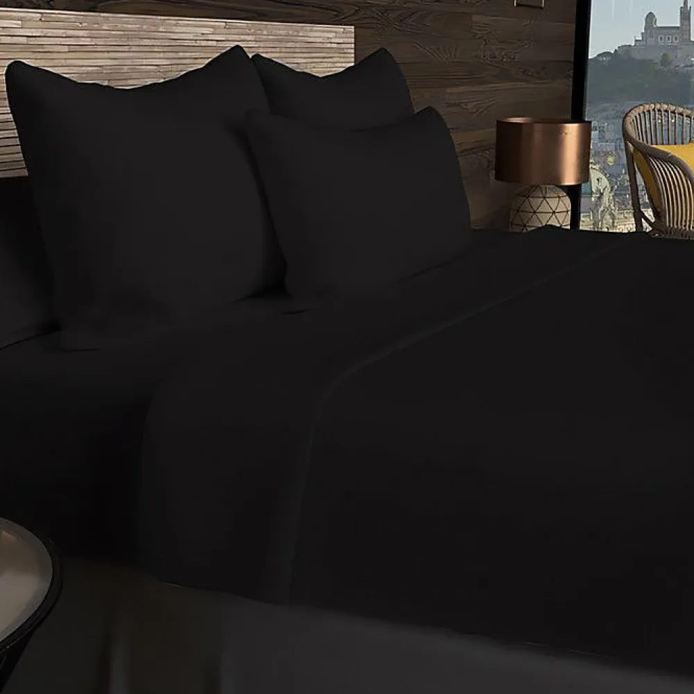 Drap housse en coton 57 fils 90x200 cm UNI noir, par>Soleil D'Ocre Outlet