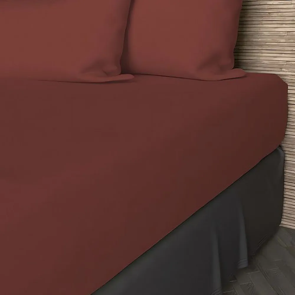 Drap housse en coton 57 fils 90x190 cm UNI brique, par>Soleil D'Ocre New