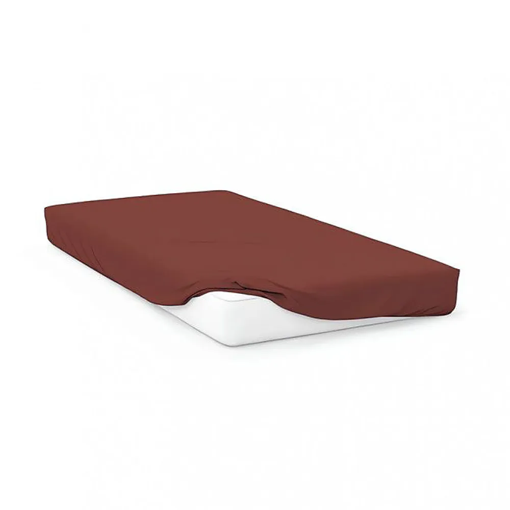 Drap housse en coton 57 fils 90x190 cm UNI brique, par>Soleil D'Ocre New