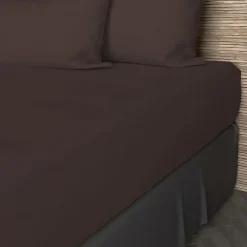 Drap housse en coton 57 fils 90x190 cm UNI brun, par>Soleil D'Ocre Hot