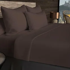 Drap housse en coton 57 fils 90x190 cm UNI brun, par><noscript><img width=