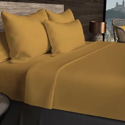 Drap housse en coton 57 fils 90x200 cm UNI moutarde, par><noscript><img width=