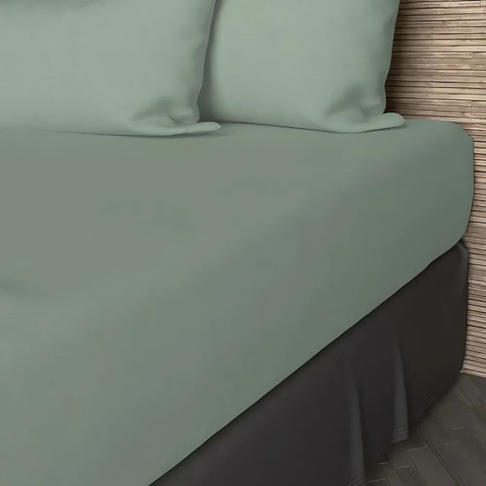 Drap housse en coton 57 fils 140x190 cm UNI vert d'eau, par>Soleil D'Ocre Clearance