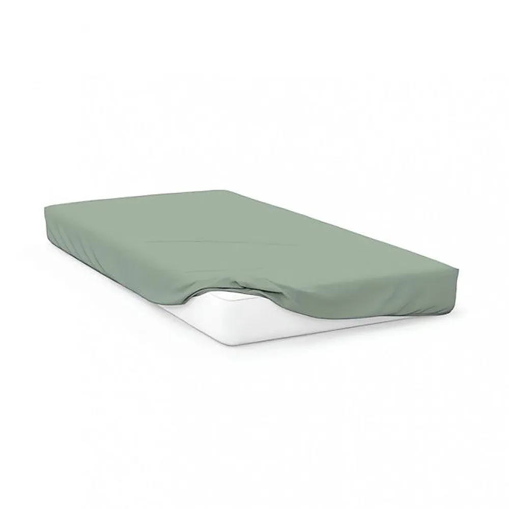 Drap housse en coton 57 fils 140x190 cm UNI vert d'eau, par>Soleil D'Ocre Clearance