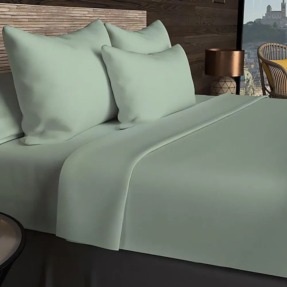 Drap housse en coton 57 fils 140x190 cm UNI vert d'eau, par>Soleil D'Ocre Clearance