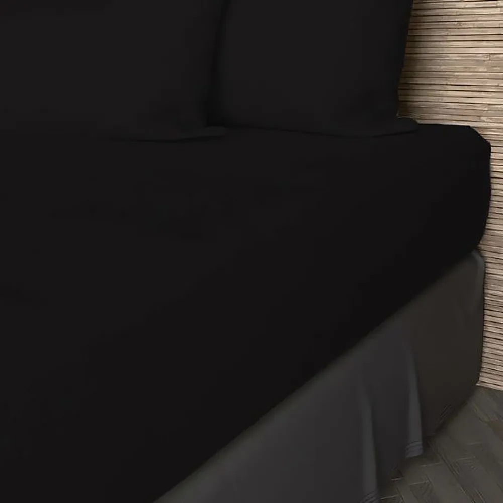 Soleil D'Ocre Drap housse en coton 57 fils 140x200 cm UNI noir, par* Drap Housse|Drap Housse