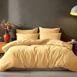 Drap housse en coton bonnet 30 cm Miel 120x190 cm STUDIO><noscript><img width=