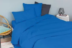 Drap housse en coton Lavé (80x200 cm - Bleu Encre)>Toison d'Or Online