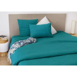 Drap housse en coton Lavé (90x190 cm - Bleu Paon)>Toison d'Or Online