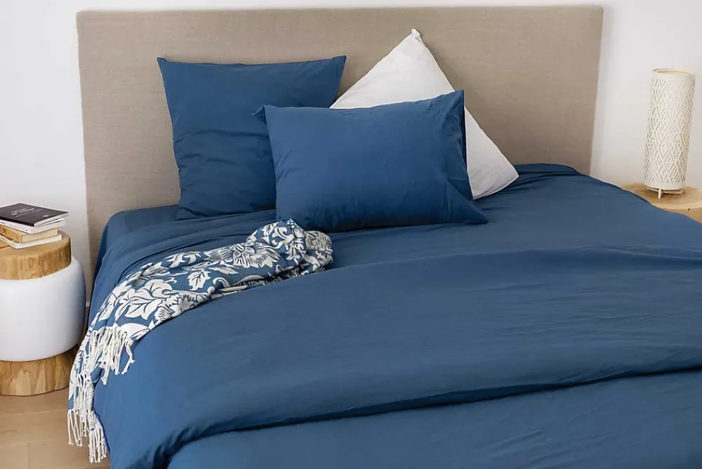 Toison d'Or Drap housse en coton Lavé (140x190 cm - Bleu Pétrole)* Drap Housse|Drap Housse