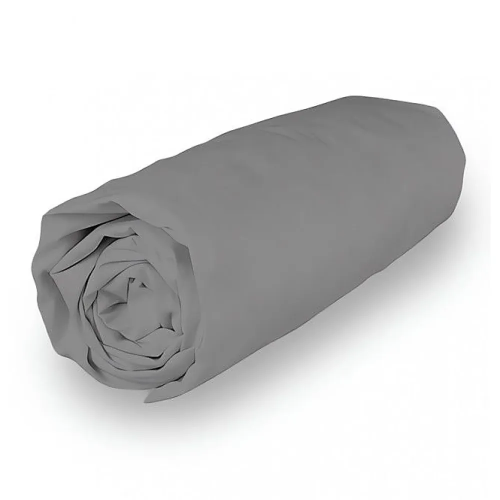Drap housse en coton 160x200 cm PERCALE gris, par>Soleil D'Ocre