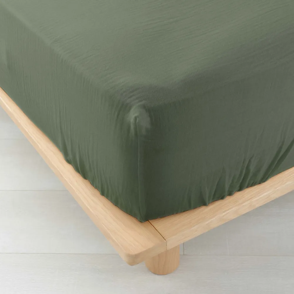 Drap Housse en gaze de coton (160x200 cm - Sauge)>Douceur D'Intérieur