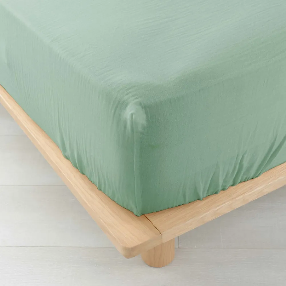 Drap Housse en gaze de coton (160x200 cm - Sauge)>Douceur D'Intérieur