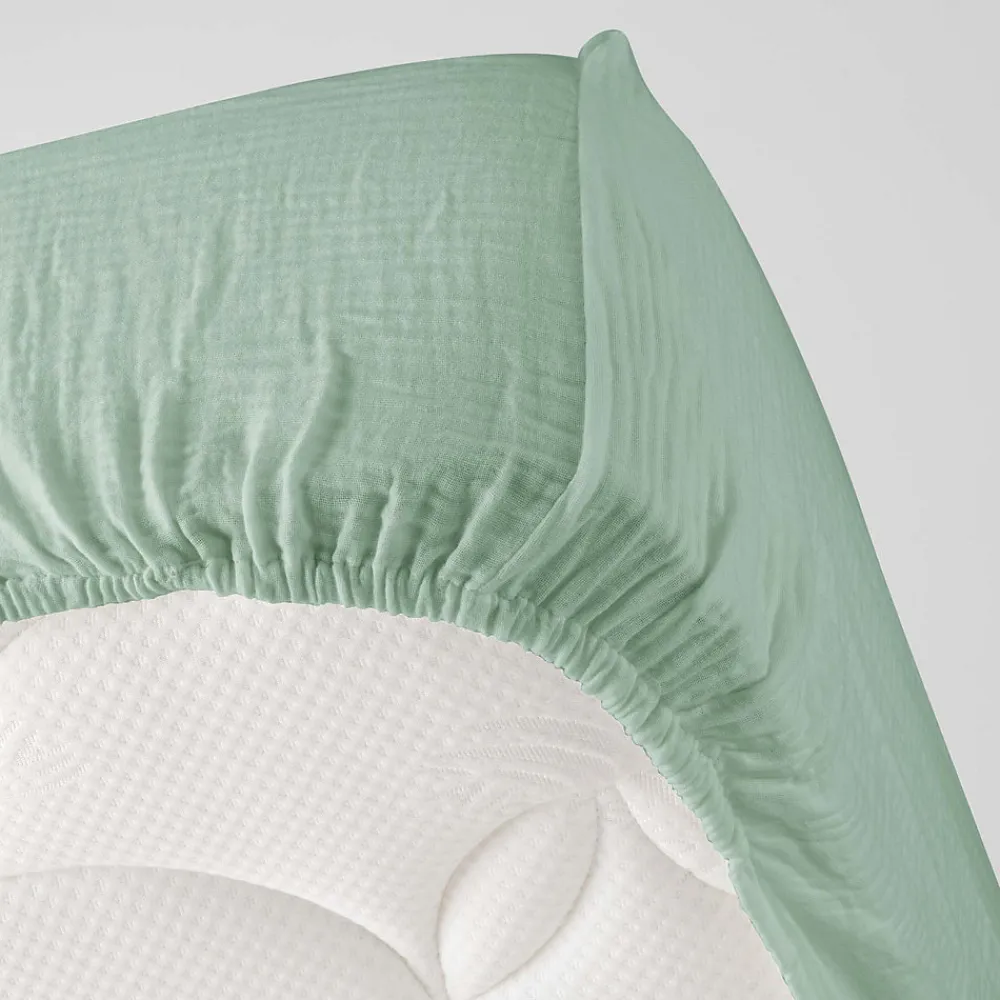Drap Housse en gaze de coton (160x200 cm - Sauge)>Douceur D'Intérieur