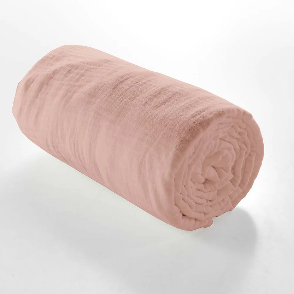 Drap Housse en gaze de coton (140x190 cm - Rose)>Douceur D'Intérieur Clearance