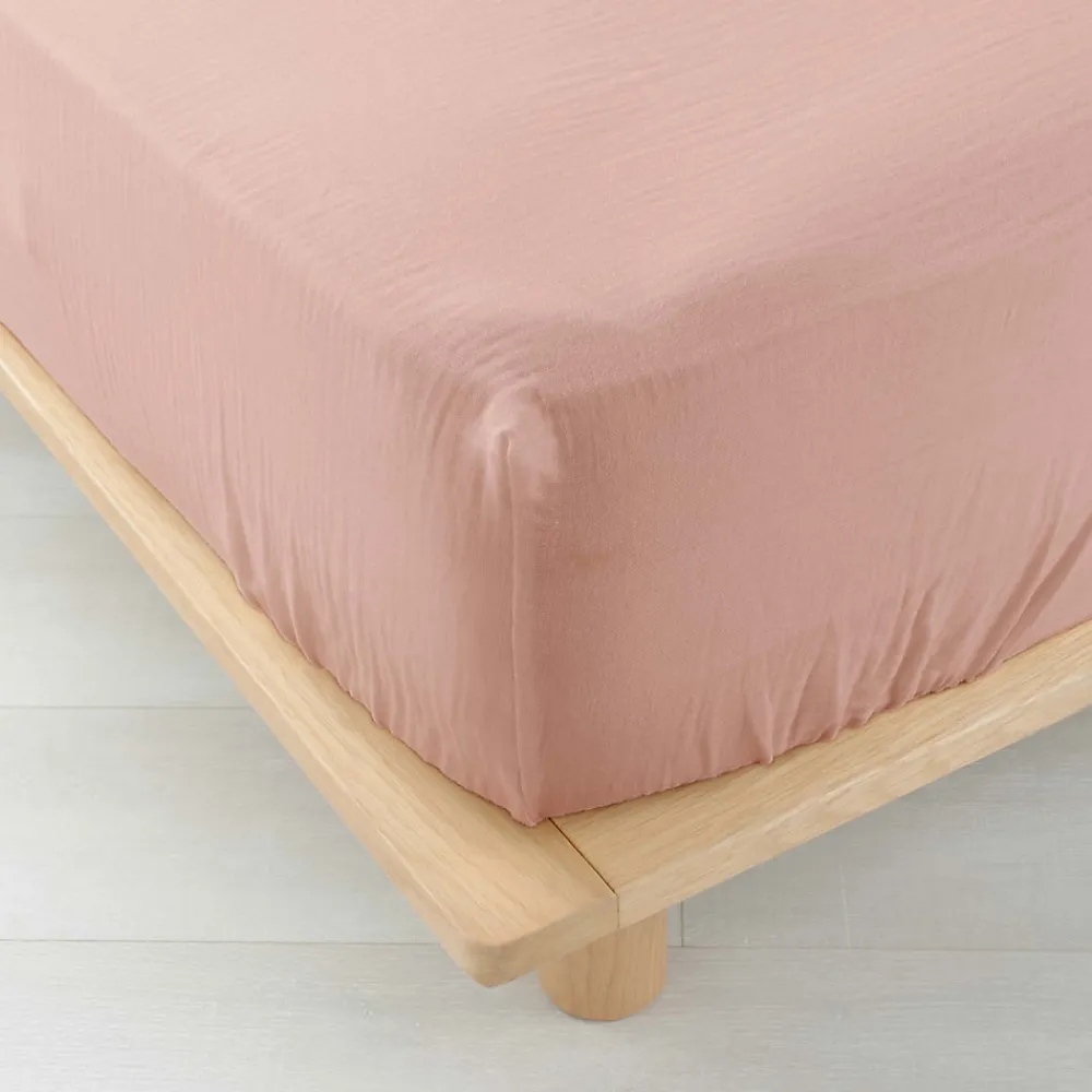 Drap Housse en gaze de coton (140x190 cm - Rose)>Douceur D'Intérieur Clearance